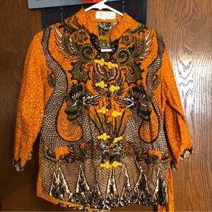 Vibrant Orange Dragon Print Jacket
